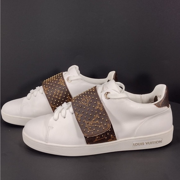 Louis Vuitton White Sneakers with Brown Strap size 8 pre owned Exellent Con - Picture 5 of 16
